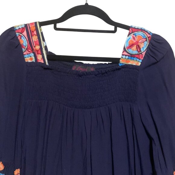 Cowgirl Legend Women’s Tunic Blue Turquoise Beads Embroidered Peasant Blouse. - Picture 4 of 15